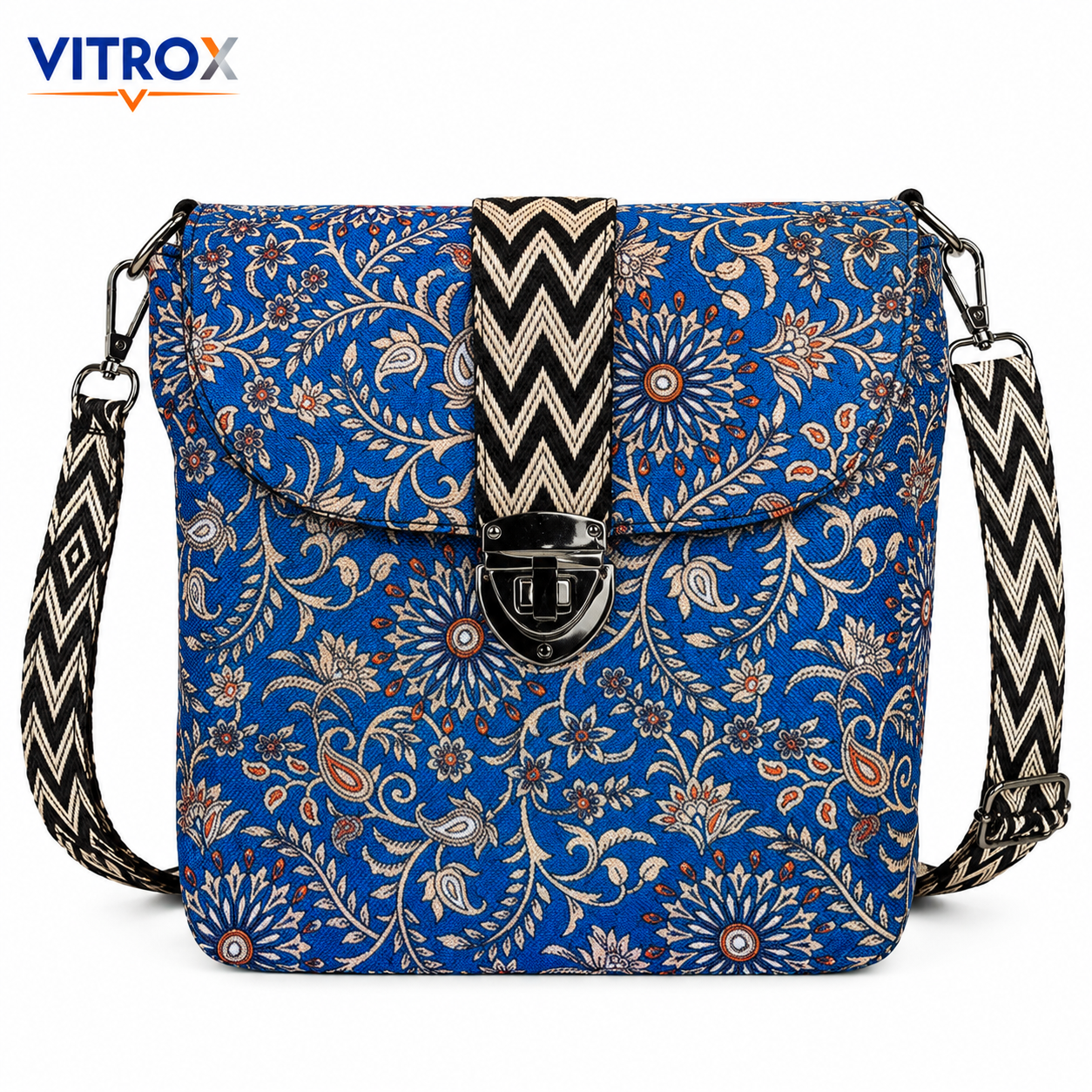 Vitrox Ladies Floral Printed Sling Bag – Blue | 10 x 5 x 10 Inch
