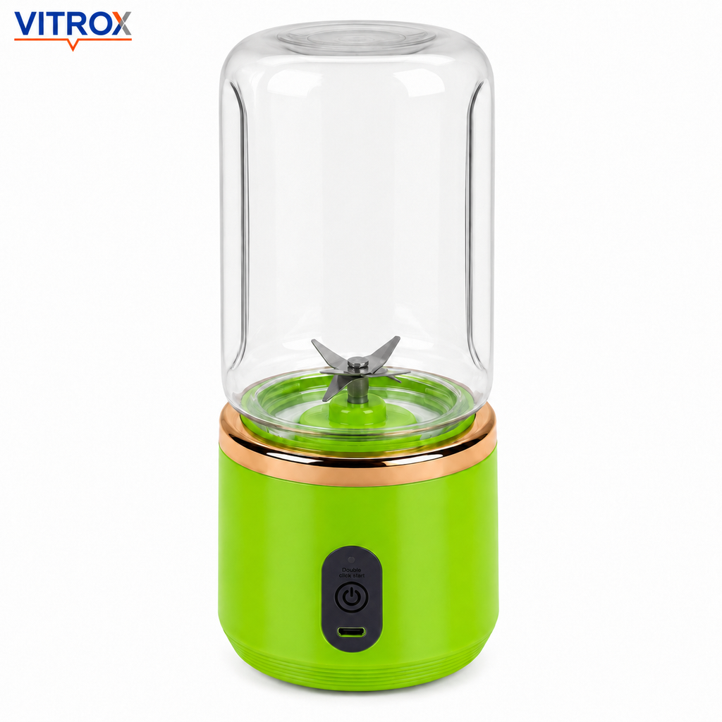 Vitrox Small Portable Juicer – Green Mini Rechargeable Blender with Free Juice Bottle | 400ml x 2 Cup Set