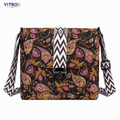 Vitrox Printed Ladies Shoulder Bag – Black Multicolour Floral Design, Adjustable Strap