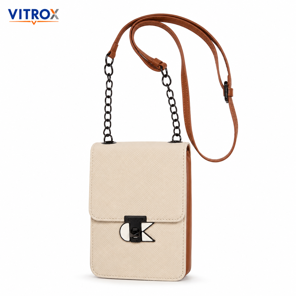 Vitrox Compact Cream Ladies Crossbody Bag with Chain Strap