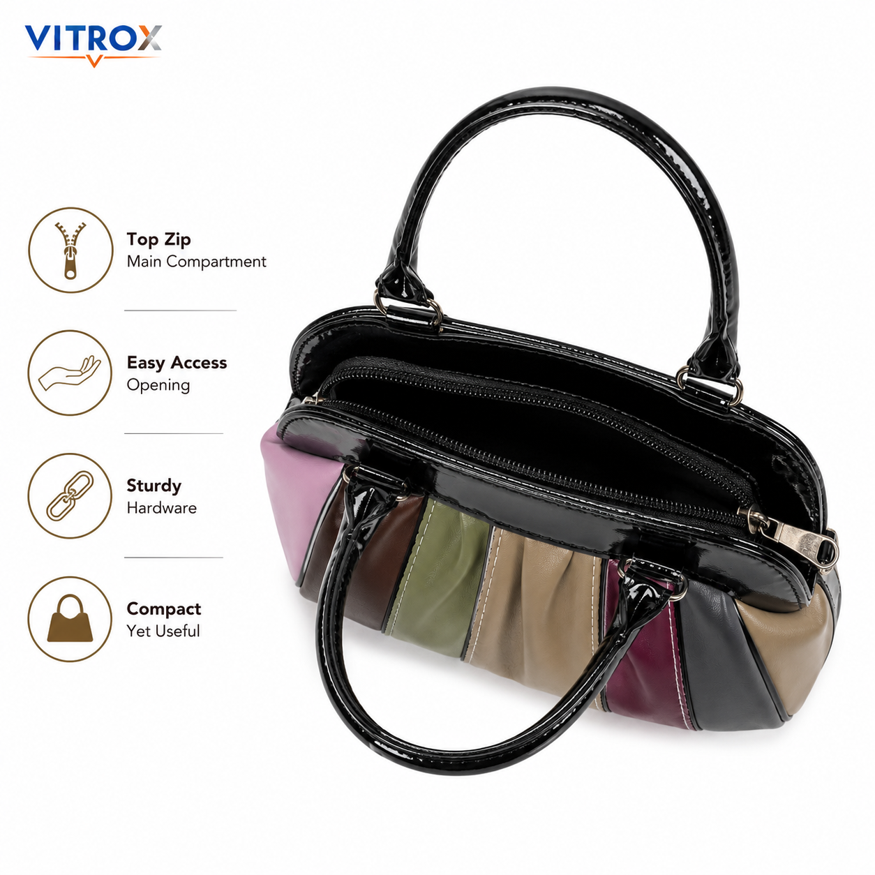 Vitrox Multicolour Glossy Ladies Handbag – 8.5 x 3 x 6 Inch Stylish Hand Carry Bag