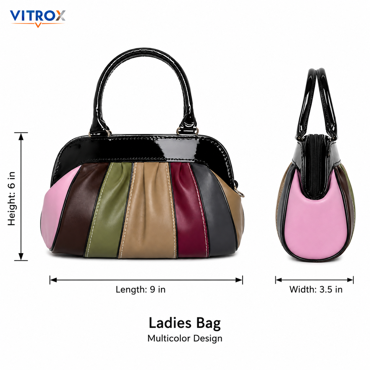 Vitrox Multicolour Glossy Ladies Handbag – 8.5 x 3 x 6 Inch Stylish Hand Carry Bag