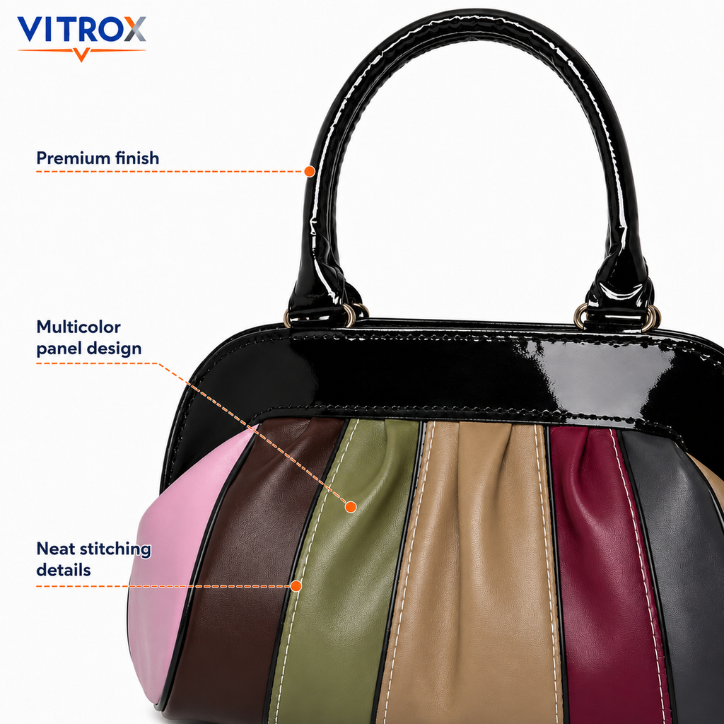 Vitrox Multicolour Glossy Ladies Handbag – 8.5 x 3 x 6 Inch Stylish Hand Carry Bag