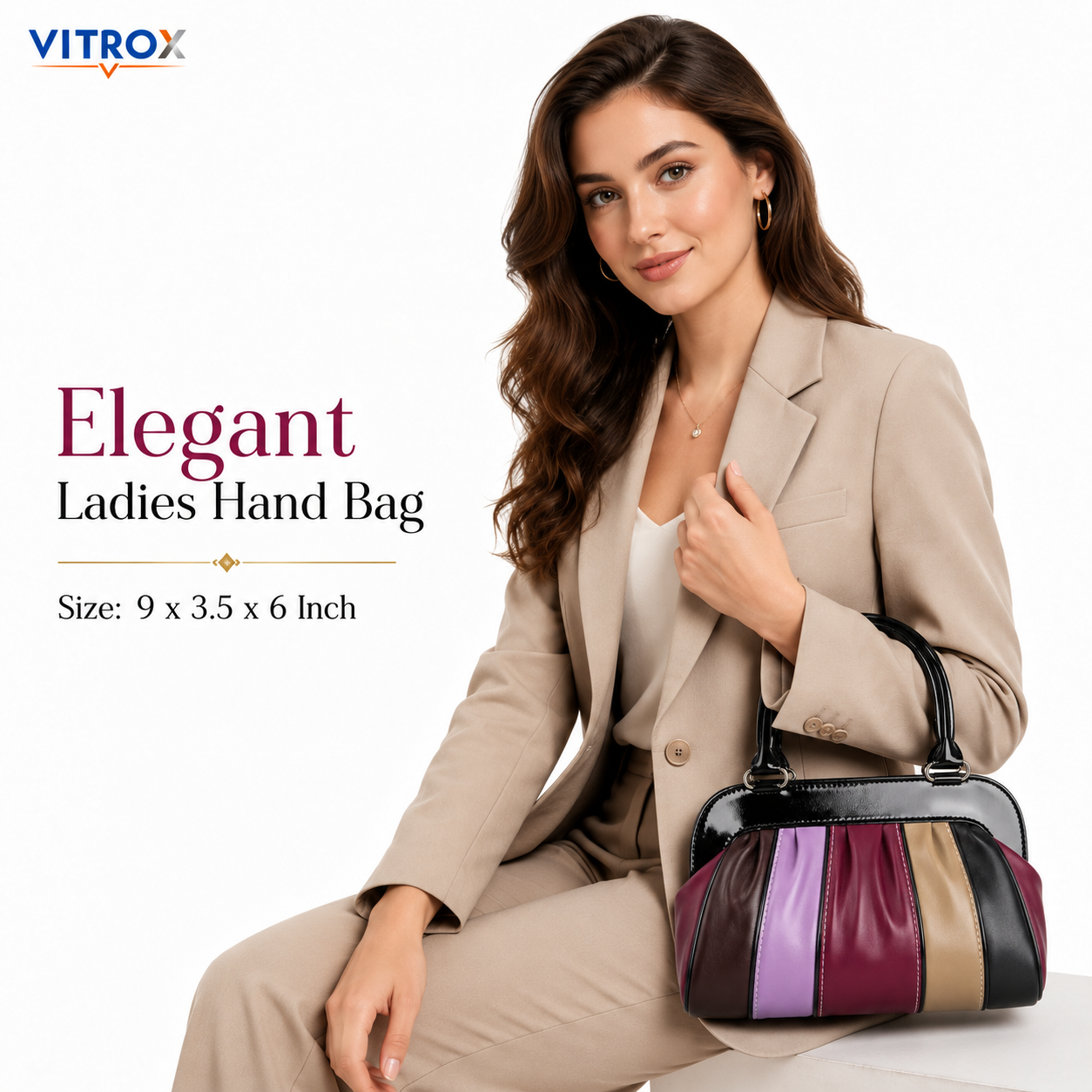 Vitrox Multicolour Glossy Ladies Handbag – 8.5 x 3 x 6 Inch Stylish Hand Carry Bag