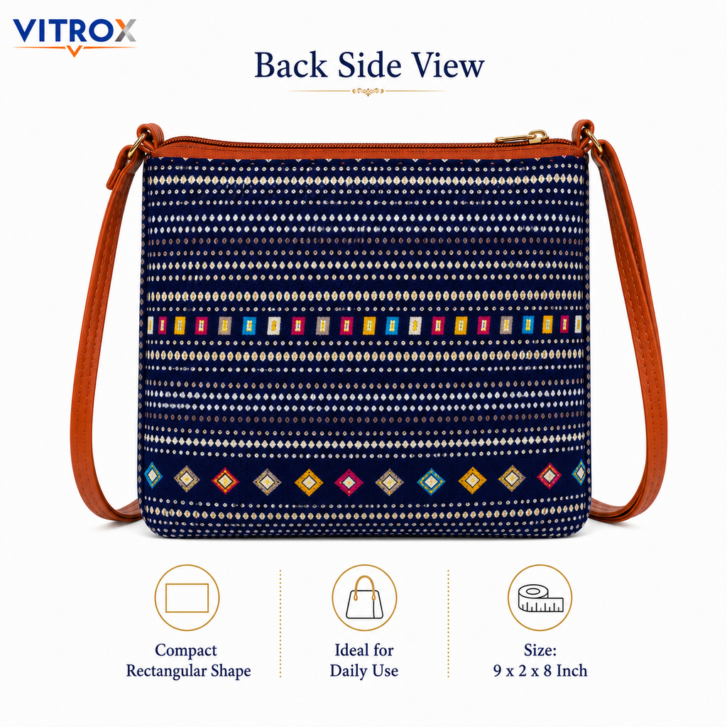 Vitrox Ladies Printed Sling Bag – Navy Blue Multicolor Crossbody Bag
