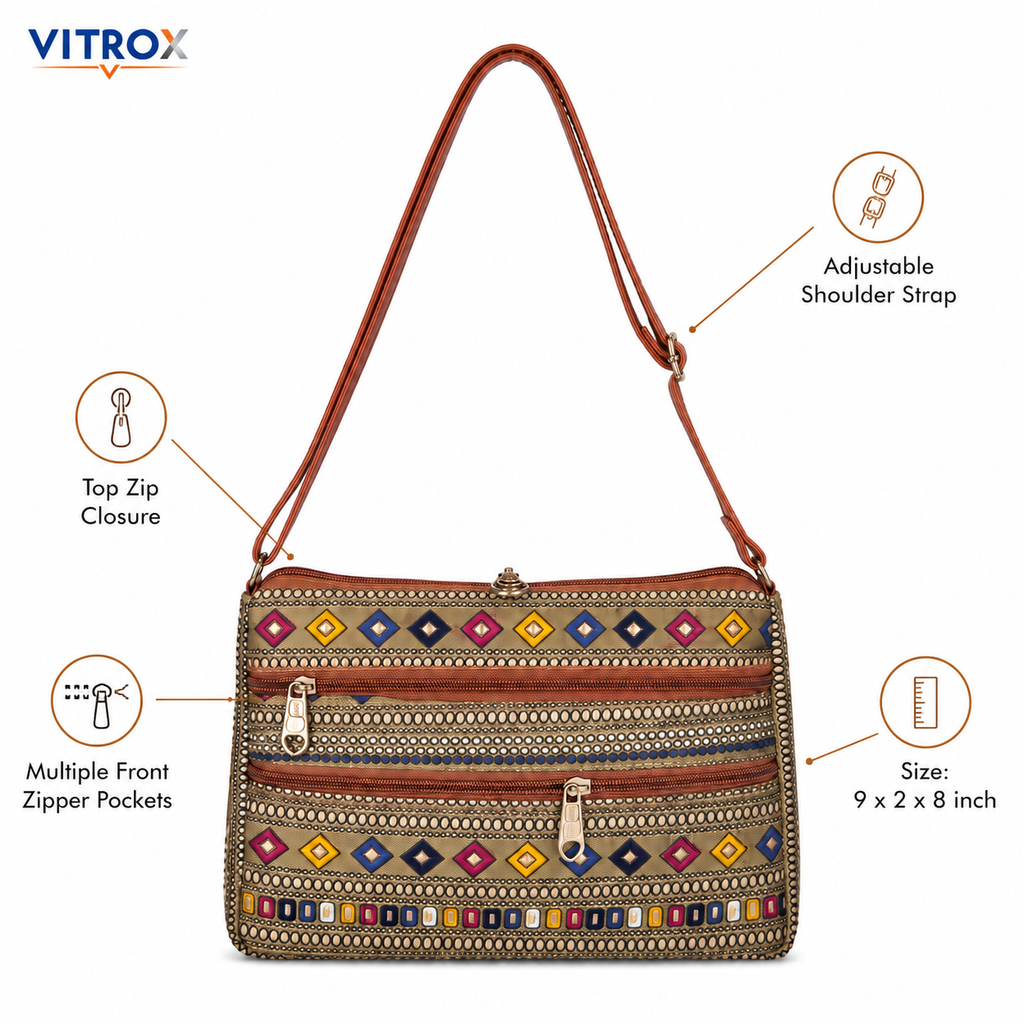Vitrox Multicolor Printed Ladies Sling Bag with Adjustable Shoulder Strap
