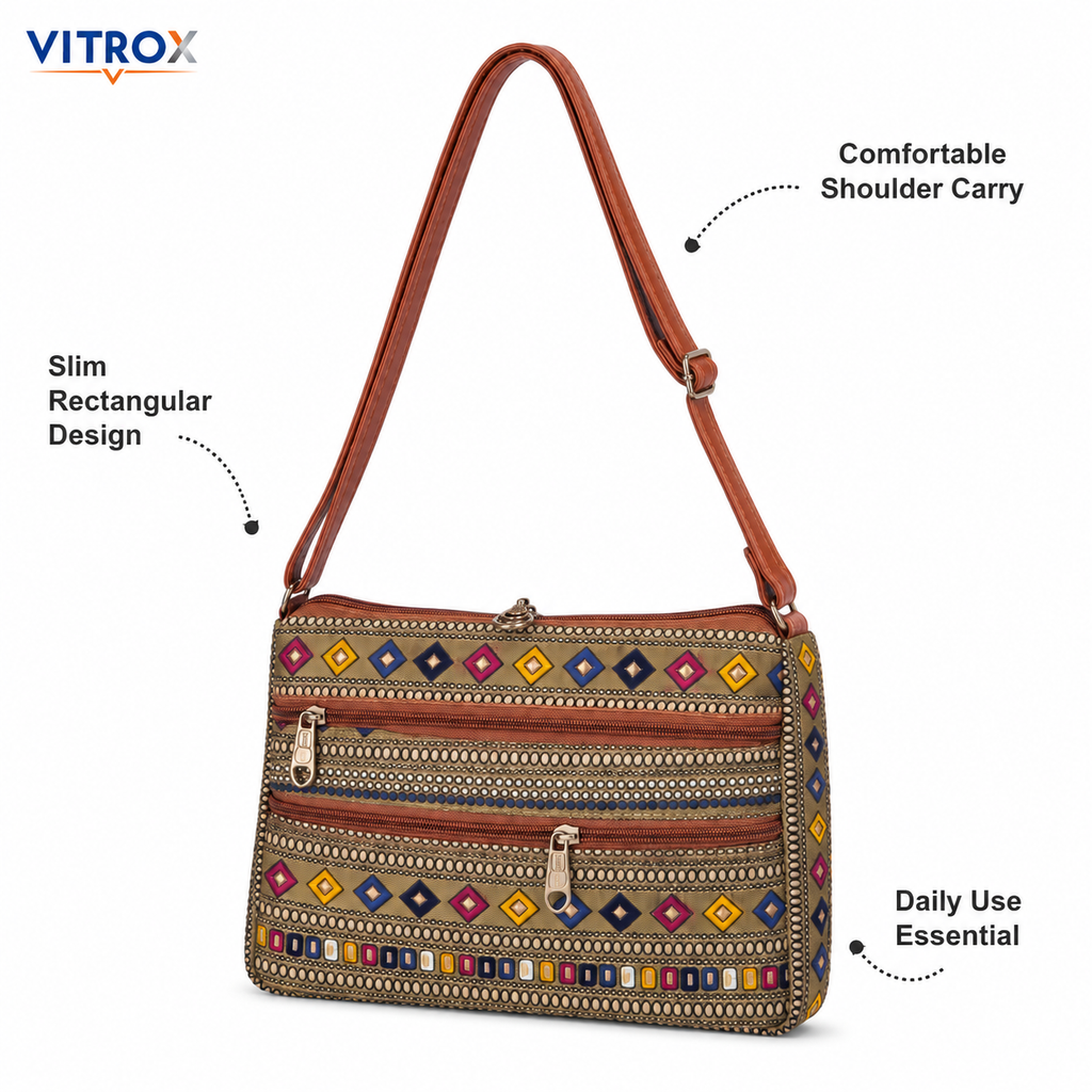 Vitrox Multicolor Printed Ladies Sling Bag with Adjustable Shoulder Strap