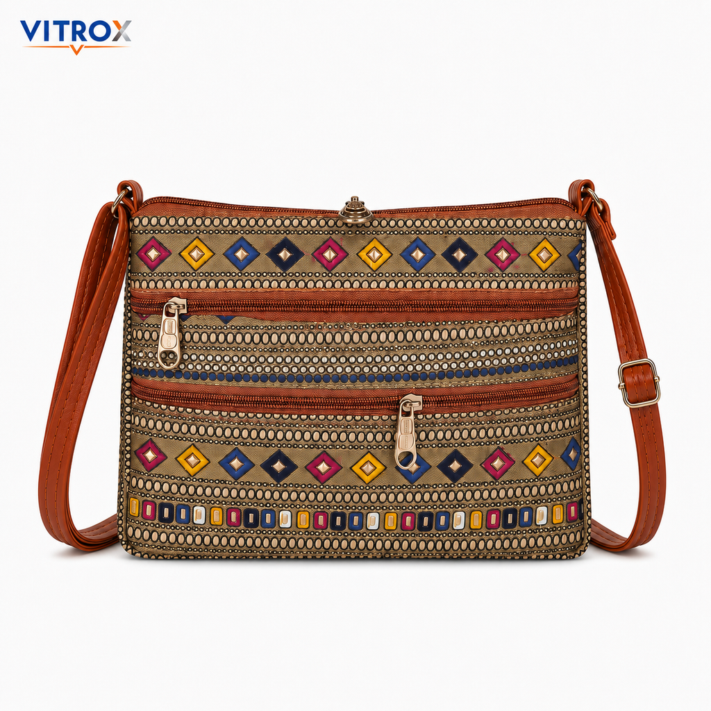 Vitrox Multicolor Printed Ladies Sling Bag with Adjustable Shoulder Strap