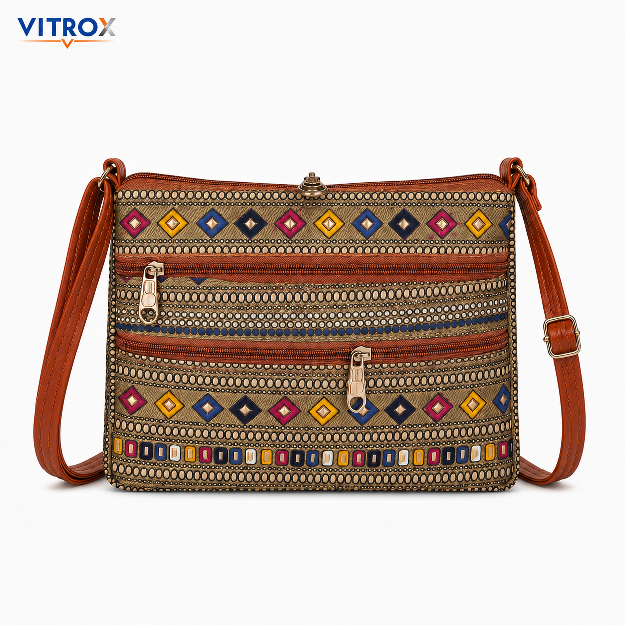 Vitrox Multicolor Printed Ladies Sling Bag with Adjustable Shoulder Strap