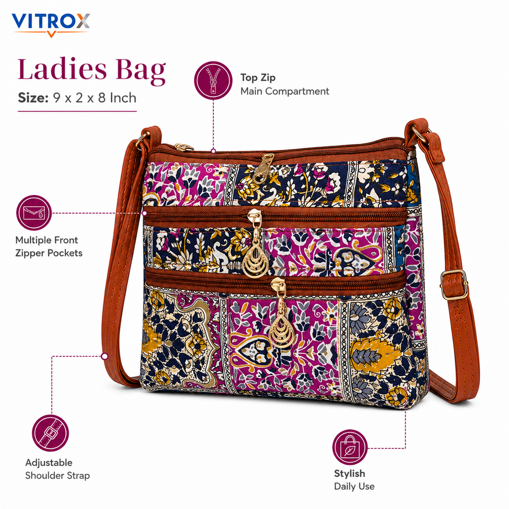 Vitrox Ladies Multicolour Printed Shoulder Bag - Stylish Daily Use Handbag