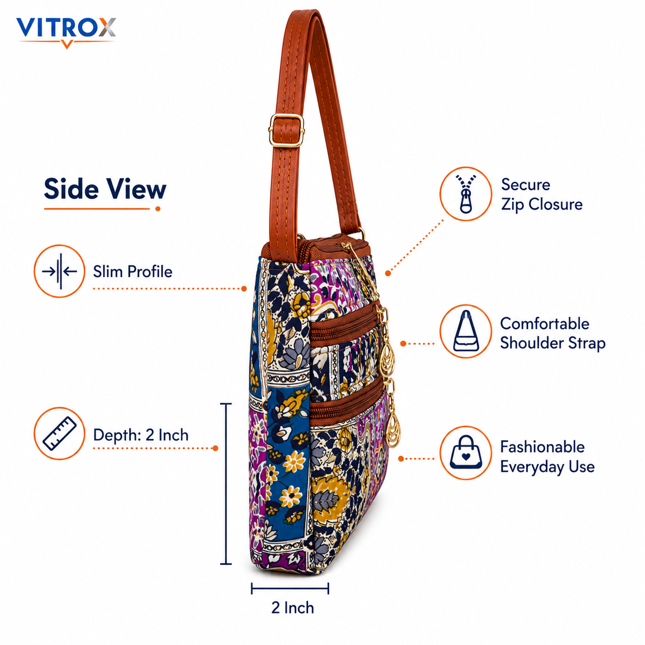 Vitrox Ladies Multicolour Printed Shoulder Bag - Stylish Daily Use Handbag