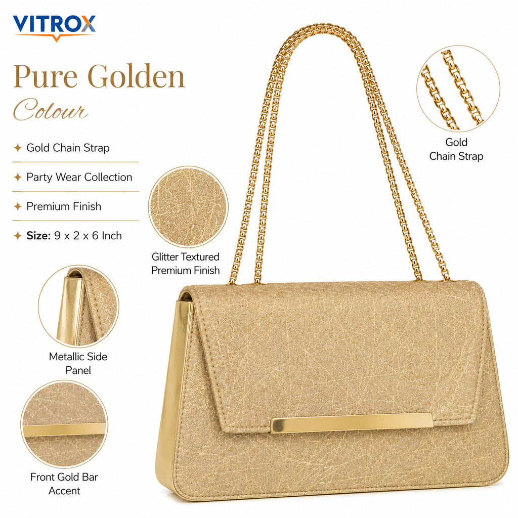 Vitrox Pure Golden Ladies Party Bag – Elegant Chain Strap Evening Handbag