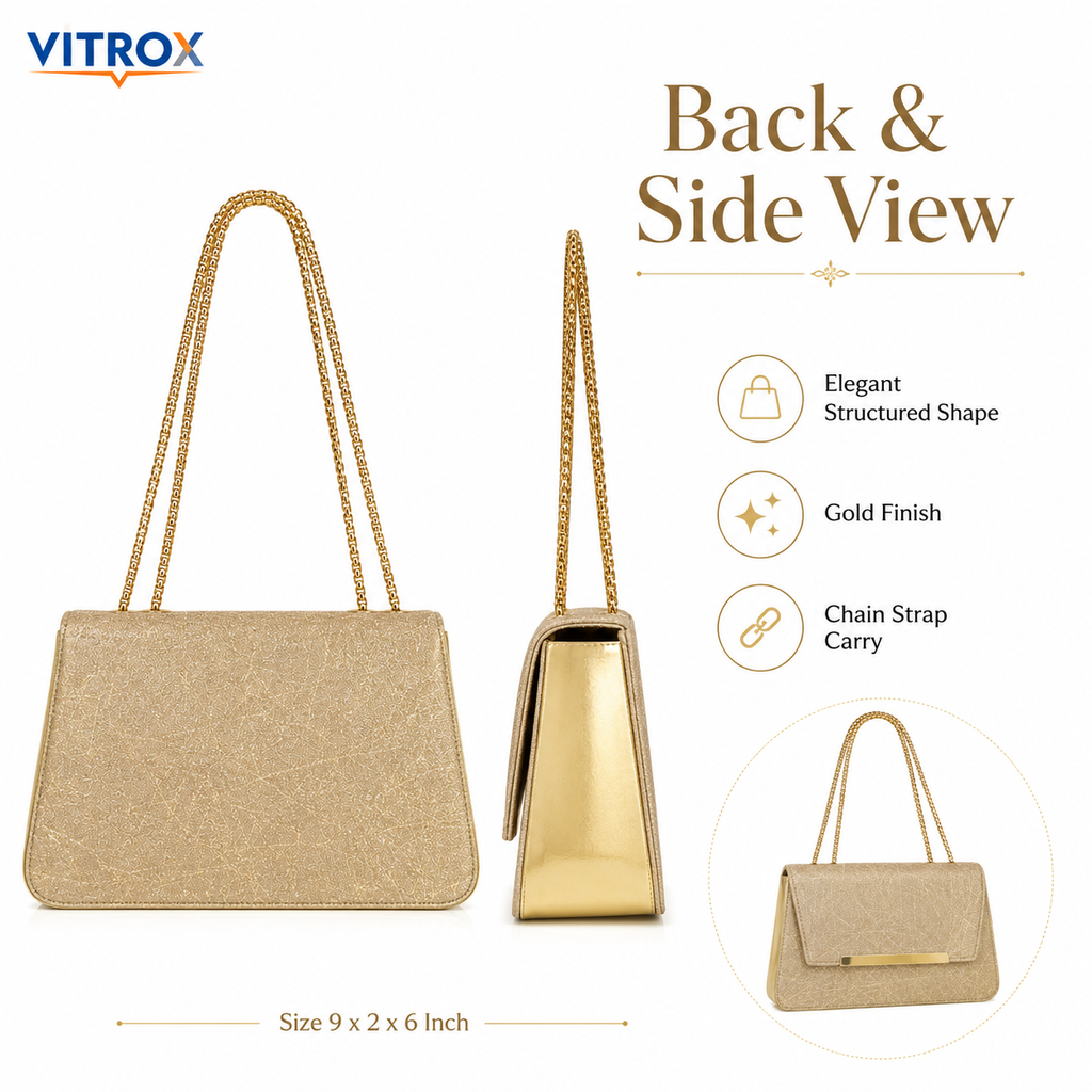 Vitrox Pure Golden Ladies Party Bag – Elegant Chain Strap Evening Handbag