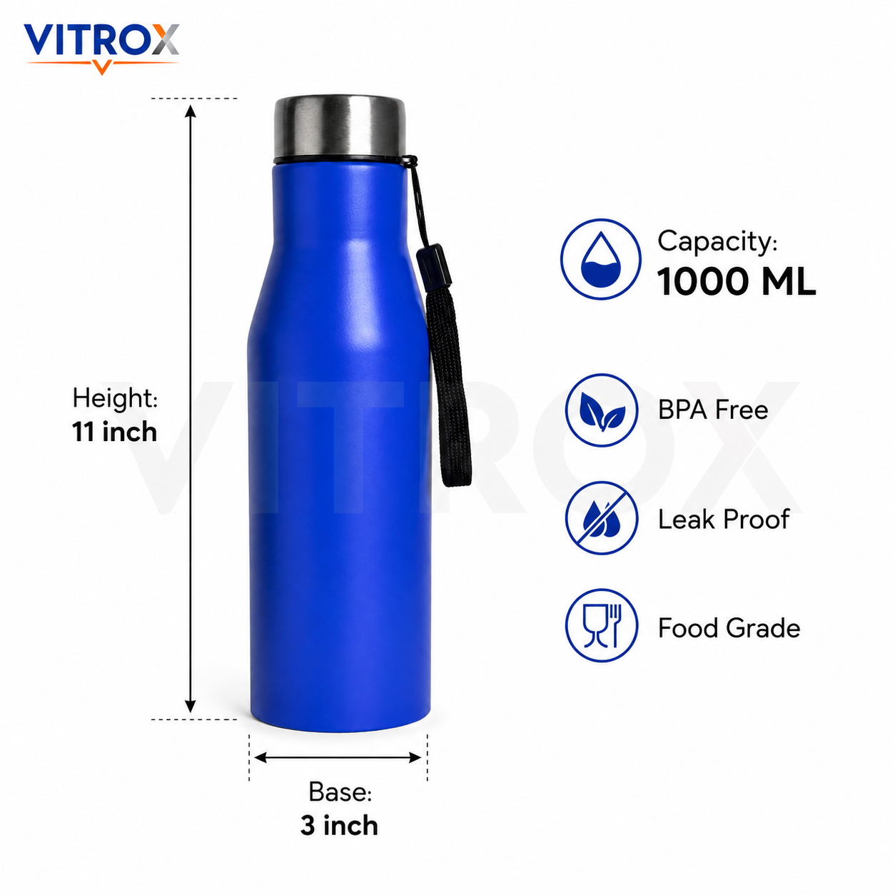 Reusable Water Bottle – Blue | Leak Proof | stainless steel | Food Grade | 11 Inch