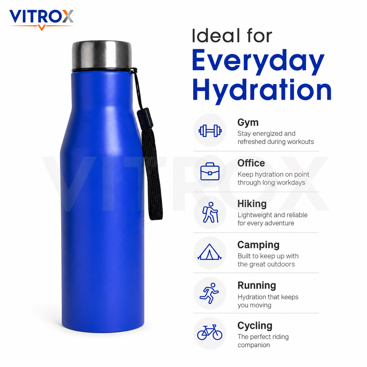 Reusable Water Bottle – Blue | Leak Proof | stainless steel | Food Grade | 11 Inch