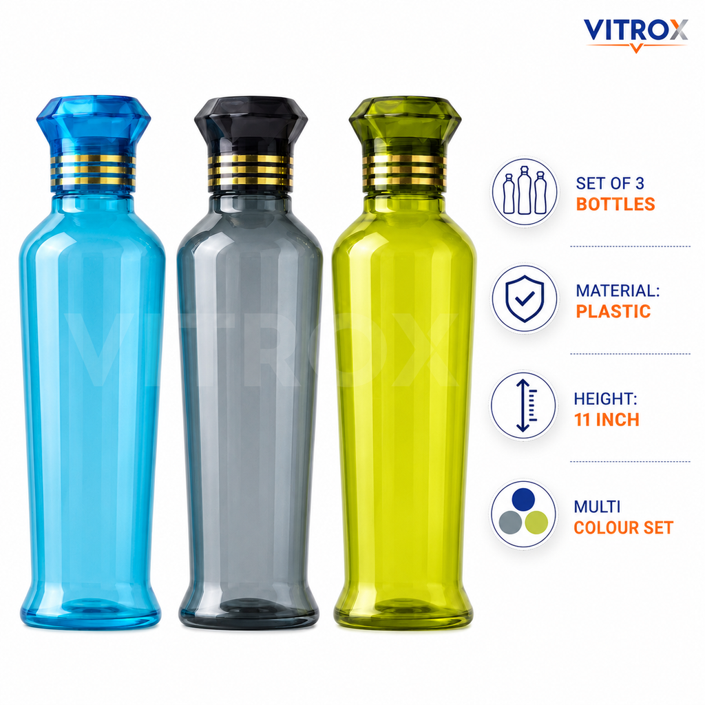 Vitrox 3-Piece Paris fridge bottle  (1000 ml) | Reusable Multi Colour Bottles