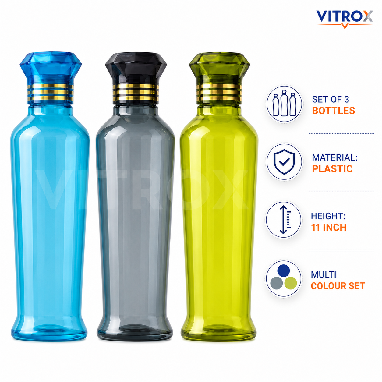 Vitrox 3-Piece Paris fridge bottle  (1000 ml) | Reusable Multi Colour Bottles