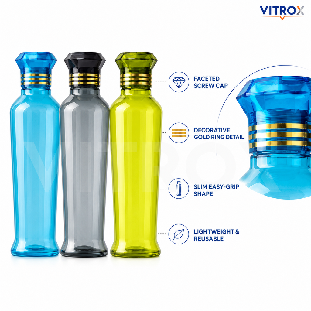 Vitrox 3-Piece Paris fridge bottle  (1000 ml) | Reusable Multi Colour Bottles