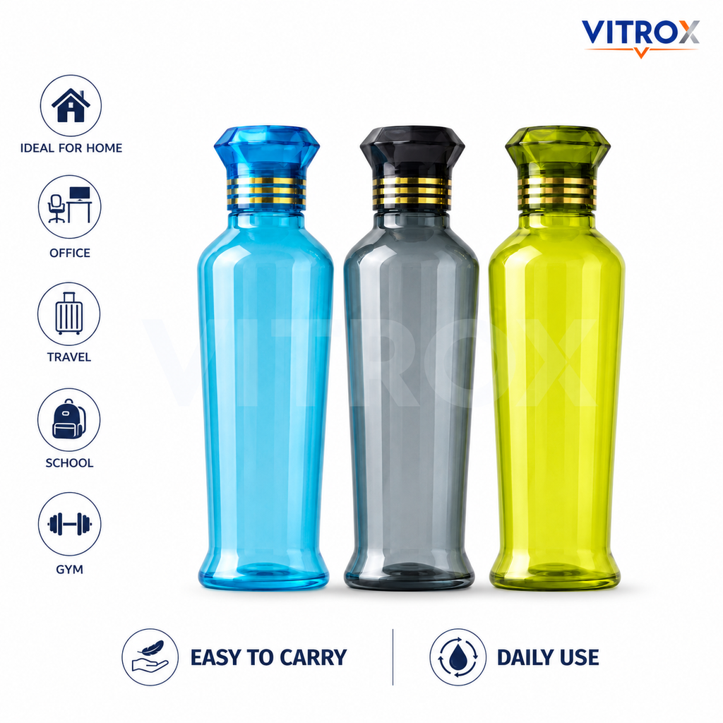 Vitrox 3-Piece Paris fridge bottle  (1000 ml) | Reusable Multi Colour Bottles