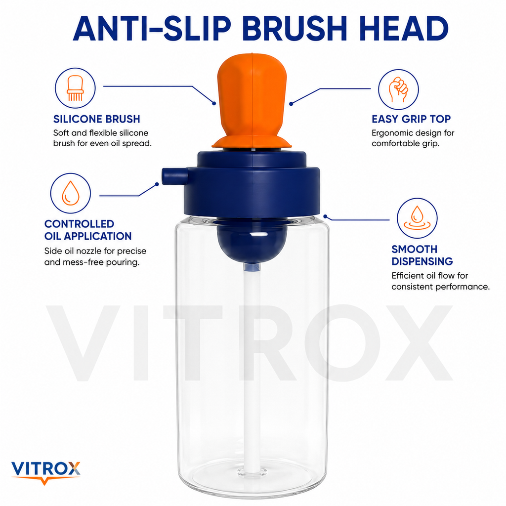 Kitchen Oil Dispenser with Brush – 1000ml Plastic Oil Bottle with Silicone Brush, Easy Pour & Refill