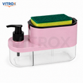 Vitrox 3-in-1 Soap Pump Dispenser with Sponge Holder | Plastic Dish Soap Dispenser for Kitchen Sink | Pink |
