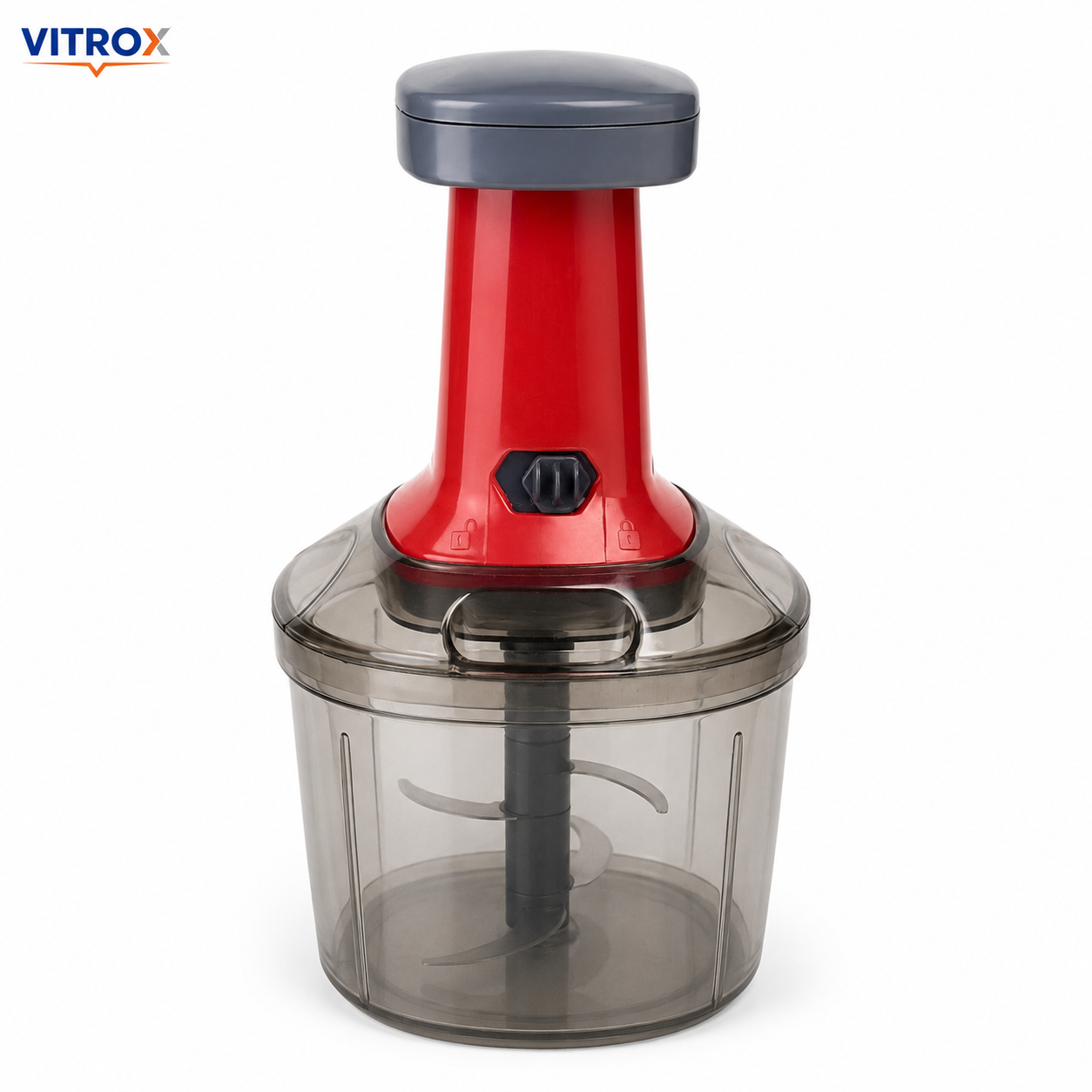 Push N Chop Manual Chopper – Red & Grey 1000 ML Hand Press Kitchen Chopper with Stainless Steel Blades | 12 Inch