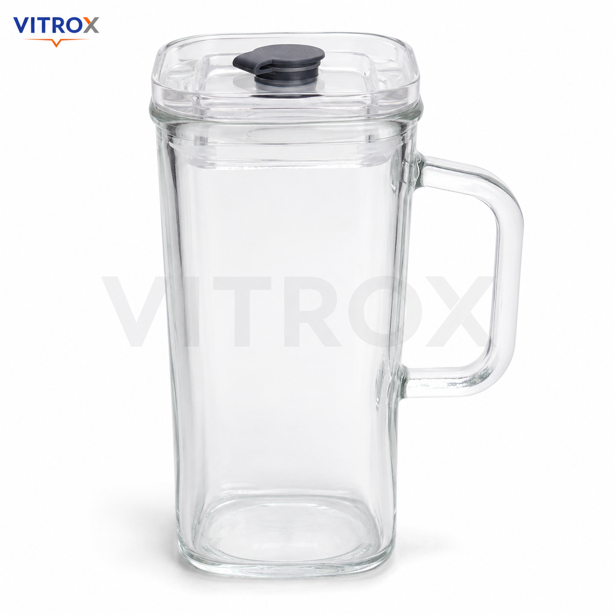Vitrox Square Glass Handle Cup – Transparent 12 Inch Glass Mug with Lid & Sip Tab for Water, Juice & Cold Beverages