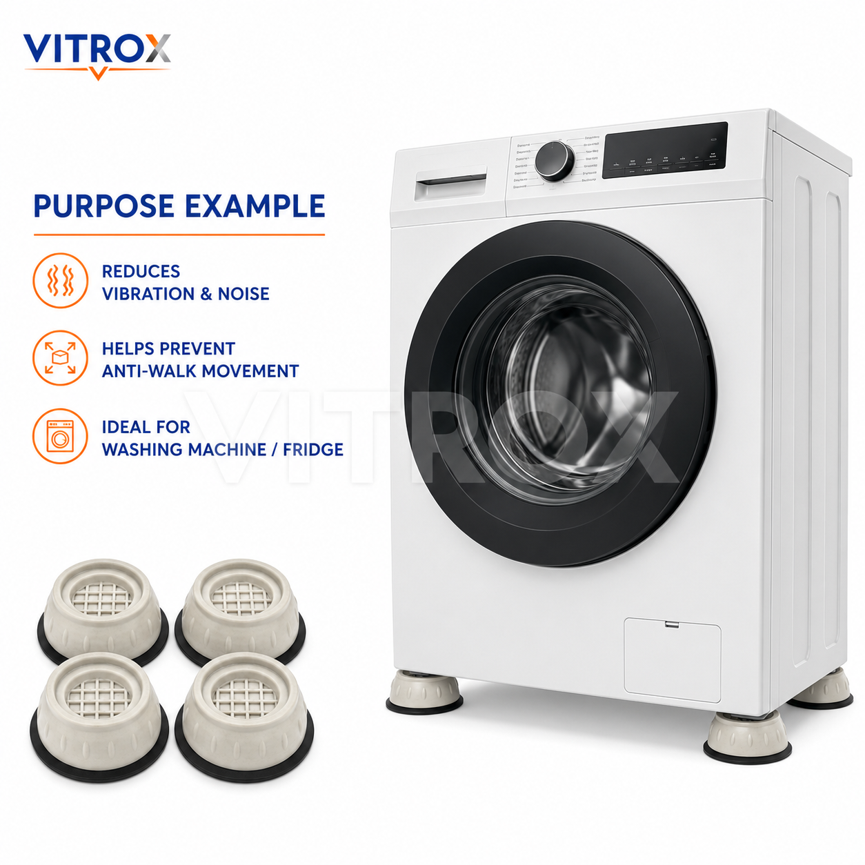 Vitrox Anti Vibration Stand Pads 4 Pcs Set for Washing Machine & Fridge – Cream Black