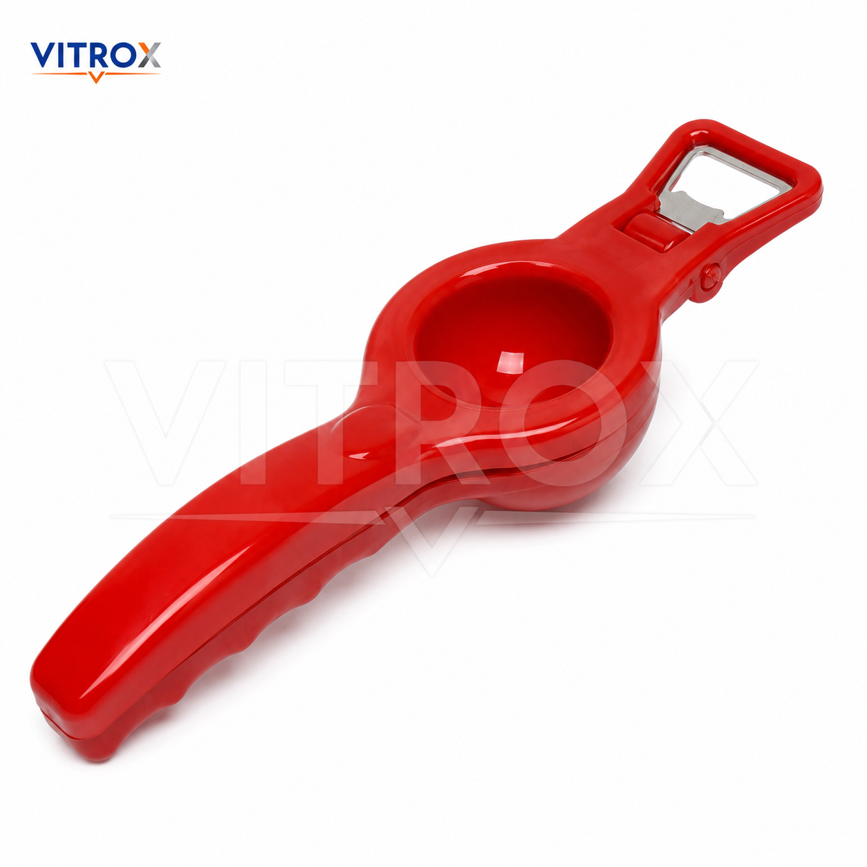 Vitrox 2 in 1 Manual Lemon Squeezer with Bottle Opener – Red Plastic Citrus Juicer for Kitchen
