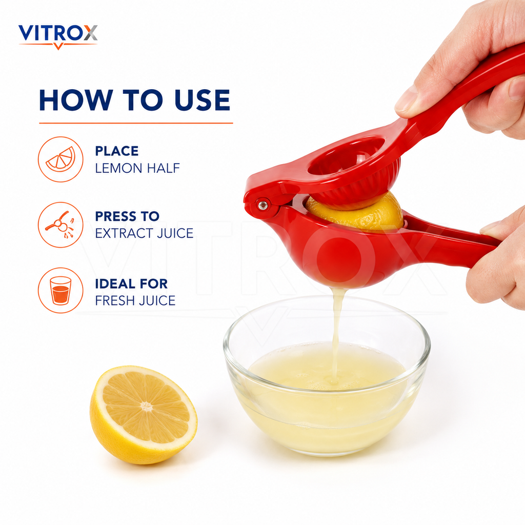 Vitrox 2 in 1 Manual Lemon Squeezer with Bottle Opener – Red Plastic Citrus Juicer for Kitchen