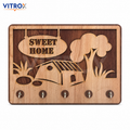 VITROX Sweet Home Decorative Wooden Key Holder with 5 Metal Hooks – Wall Mount Key Organizer – Natural Wood & Dark Brown