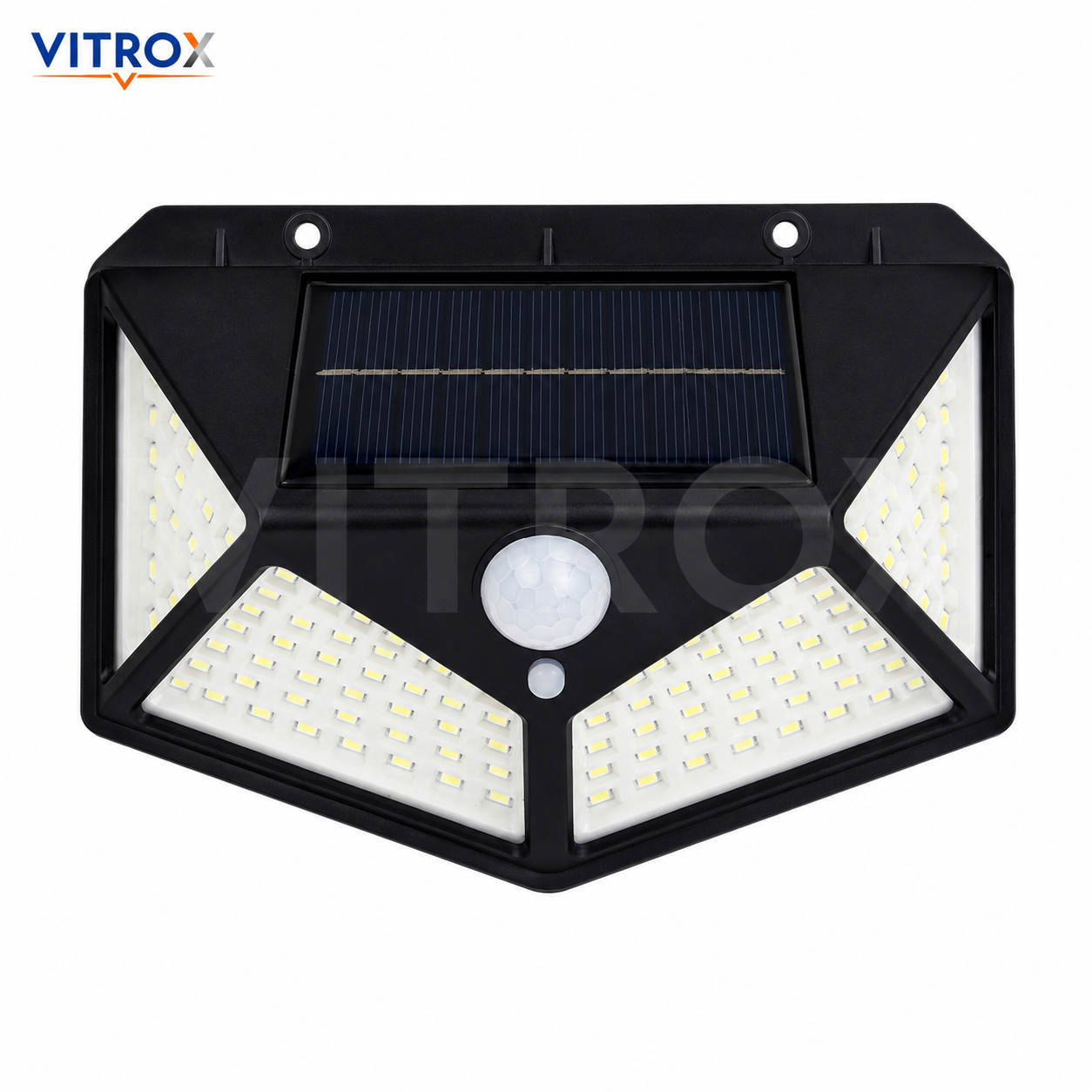 Vitrox 100 LED Solar Motion Sensor Wall Light – Black Outdoor Waterproof Security Lamp, 3 Lighting Modes