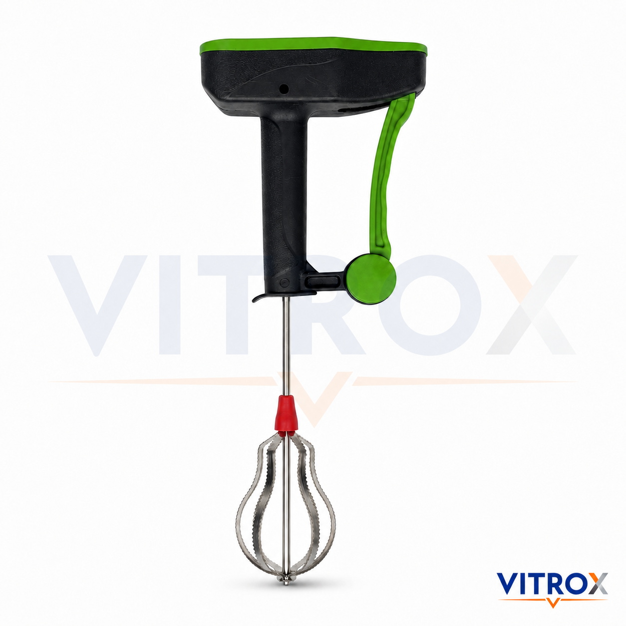 Vitrox Manual Speed Blender | Power-Free Hand Whisk Mixer for Beating, Liquidizing & Churning | Black & Green