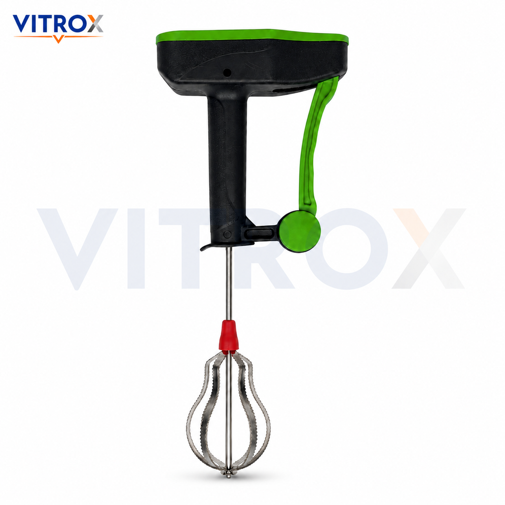 Vitrox Manual Speed Blender | Power-Free Hand Whisk Mixer for Beating, Liquidizing & Churning | Black & Green