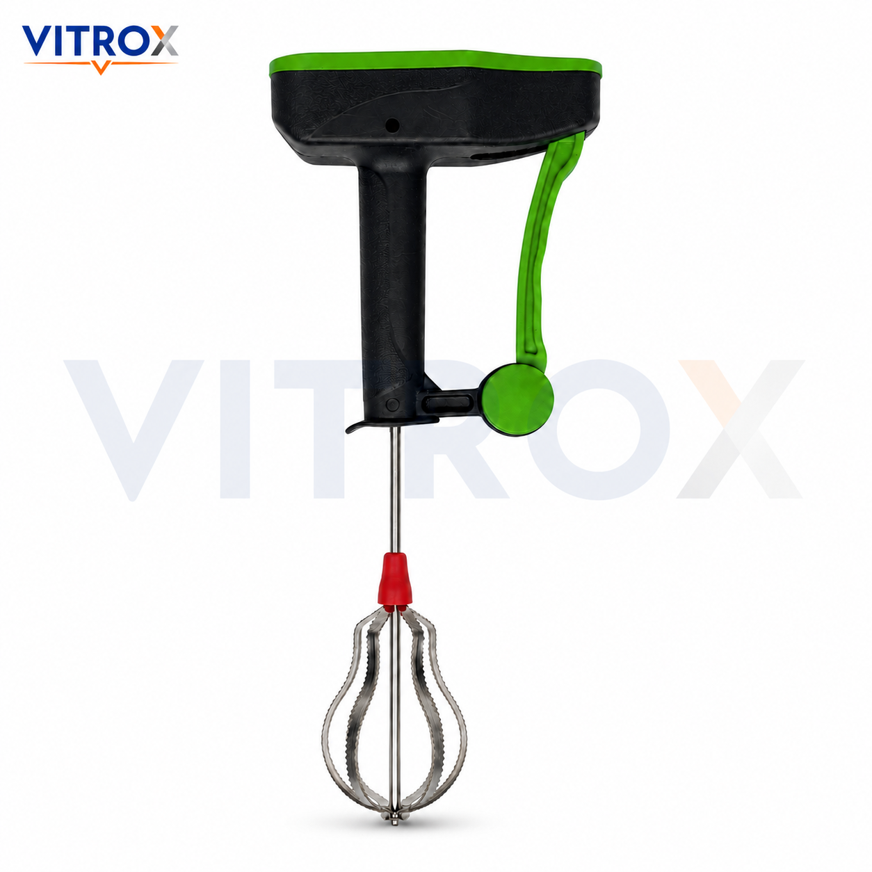 Vitrox Manual Speed Blender | Power-Free Hand Whisk Mixer for Beating, Liquidizing & Churning | Black & Green