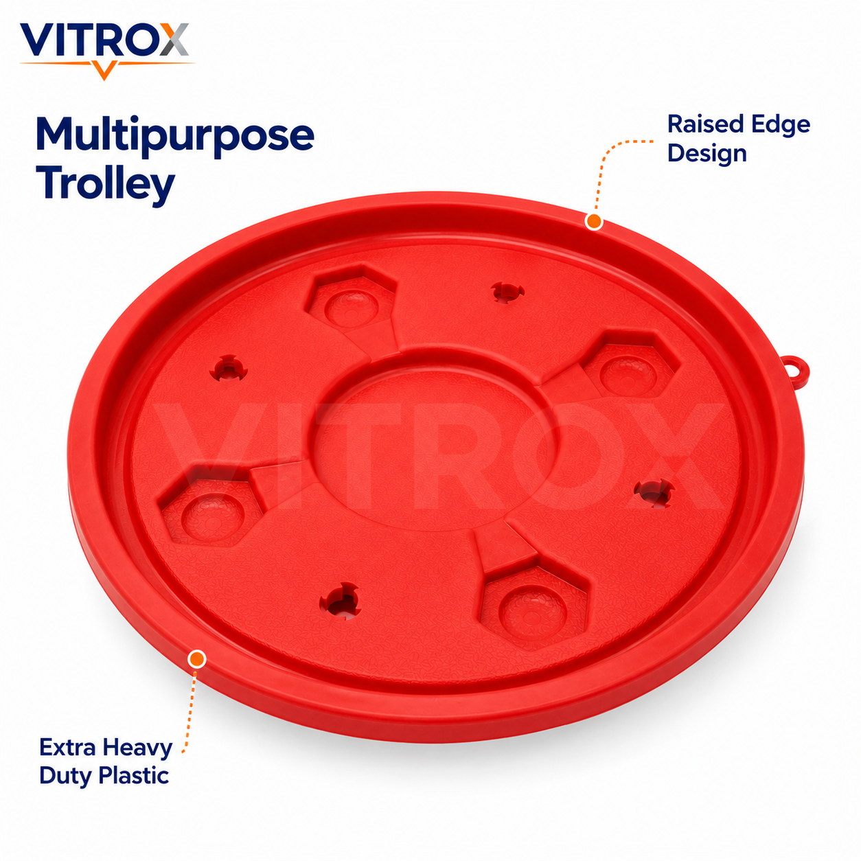 Vitrox Heavy Duty Multipurpose Red Trolley – 90 Kg Capacity Plastic Moving Base with 4 Smooth Caster Wheels