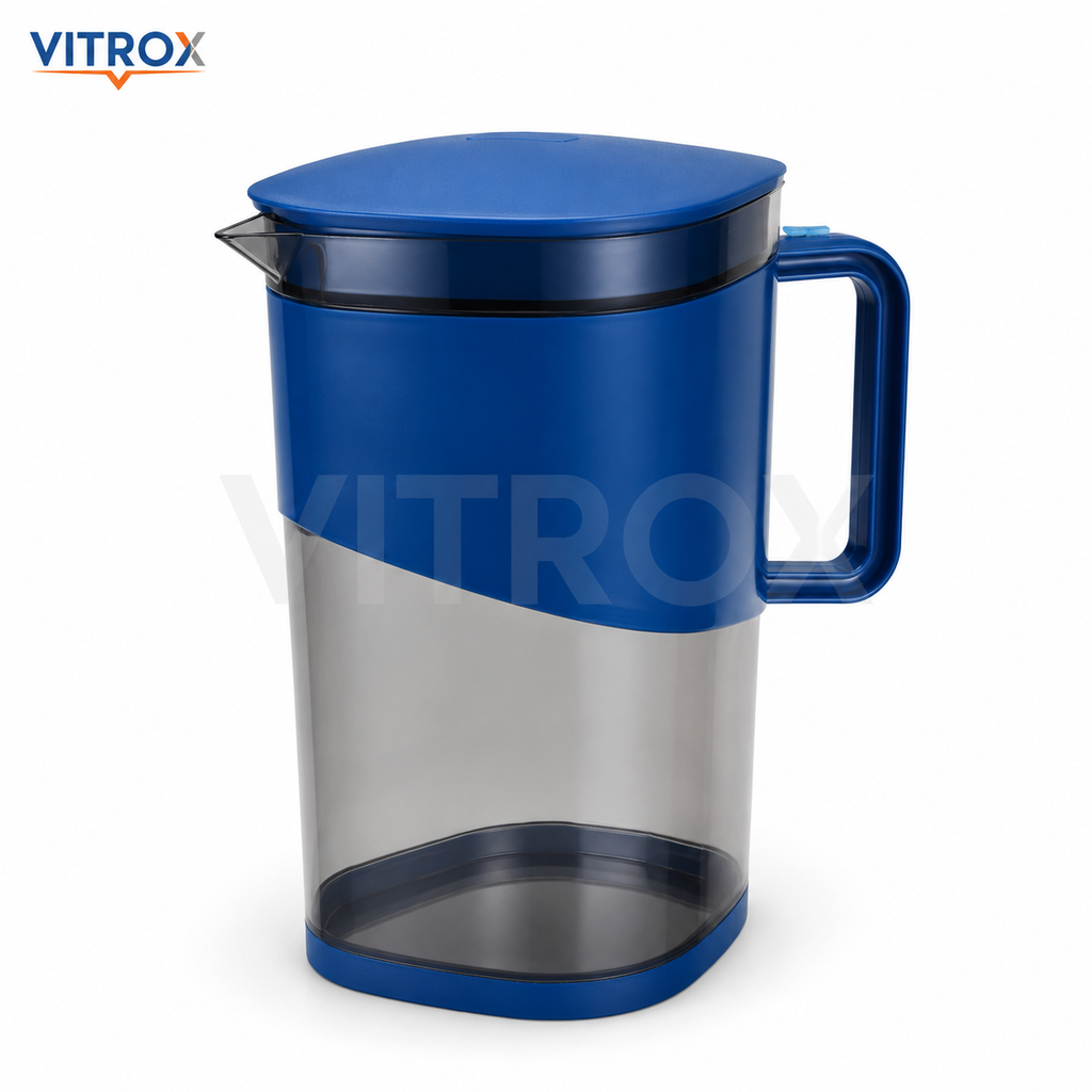 Vitrox 2000ML Fusion Jug – Blue Transparent Plastic Water & Juice Jug with Leak-Proof Lid and Sturdy Handle