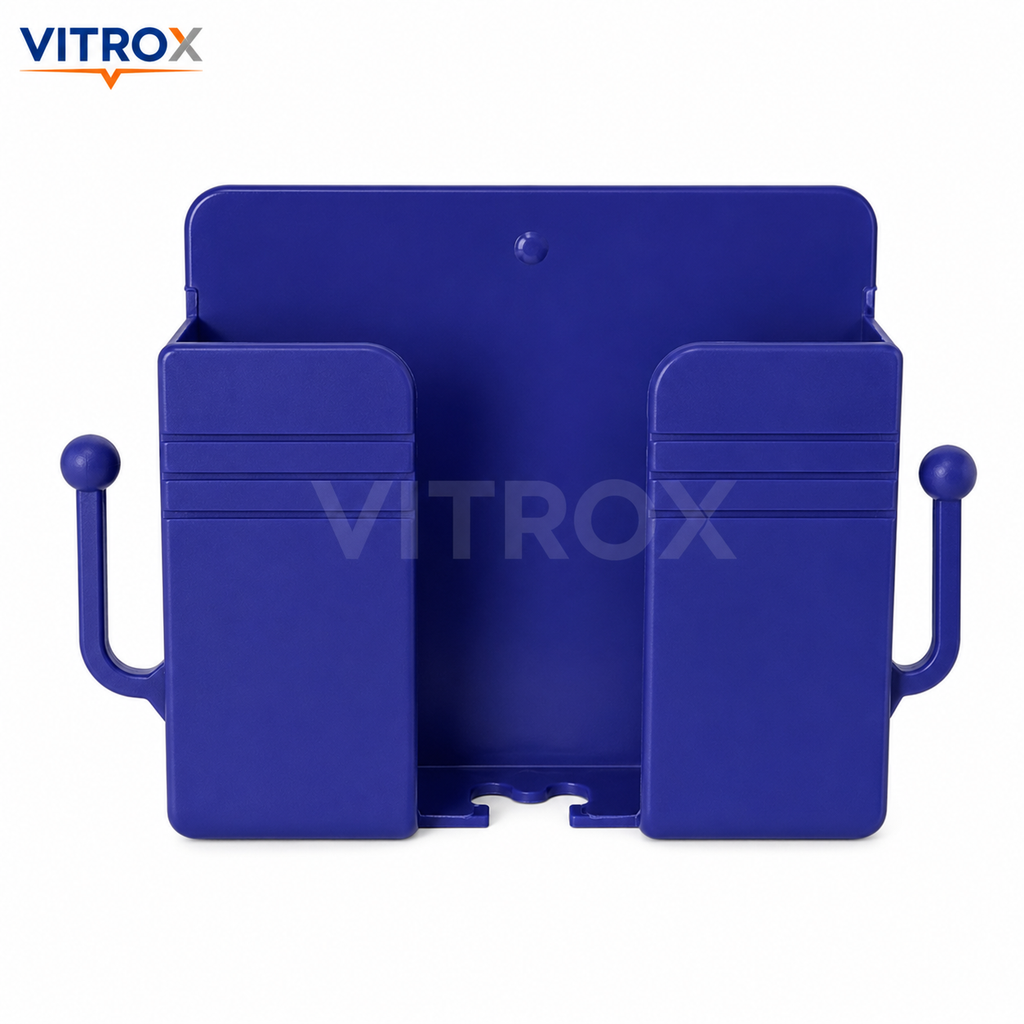 Vitrox Self-Adhesive Wall-Mounted Mobile Phone & Remote Holder with Dual Side Hooks – 4 × 3 Inch, Royal Blue