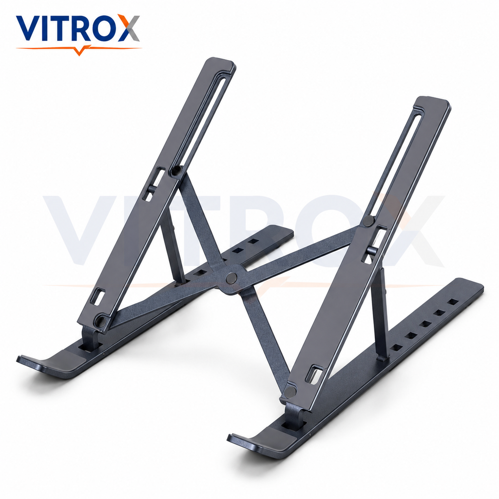 Vitrox Adjustable Foldable Laptop Stand for 10–16 Inch Laptops – Portable Metal Alloy Notebook Riser with Anti-Slip Pads, Gunmetal Grey