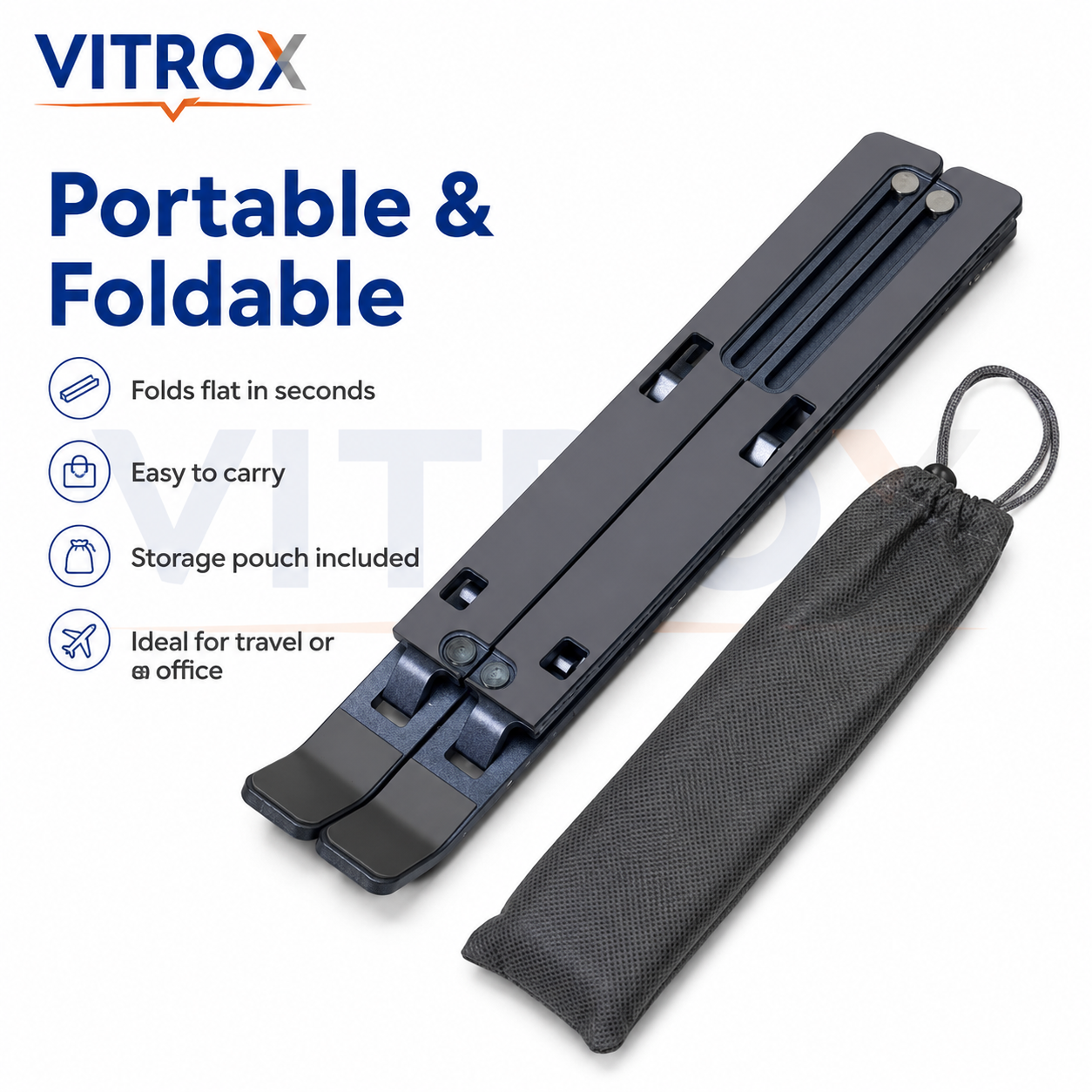 Vitrox Adjustable Foldable Laptop Stand for 10–16 Inch Laptops – Portable Metal Alloy Notebook Riser with Anti-Slip Pads, Gunmetal Grey