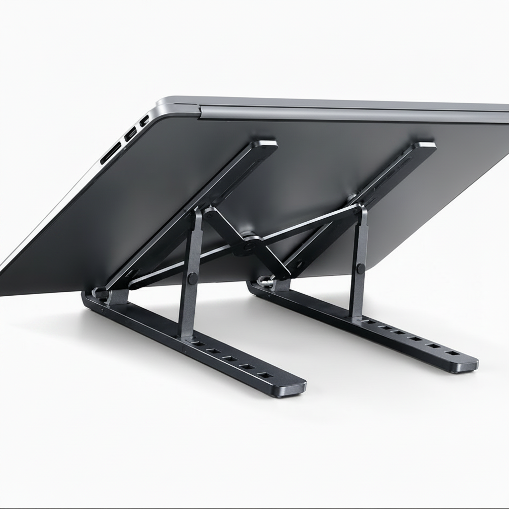 Vitrox Adjustable Foldable Laptop Stand for 10–16 Inch Laptops – Portable Metal Alloy Notebook Riser with Anti-Slip Pads, Gunmetal Grey