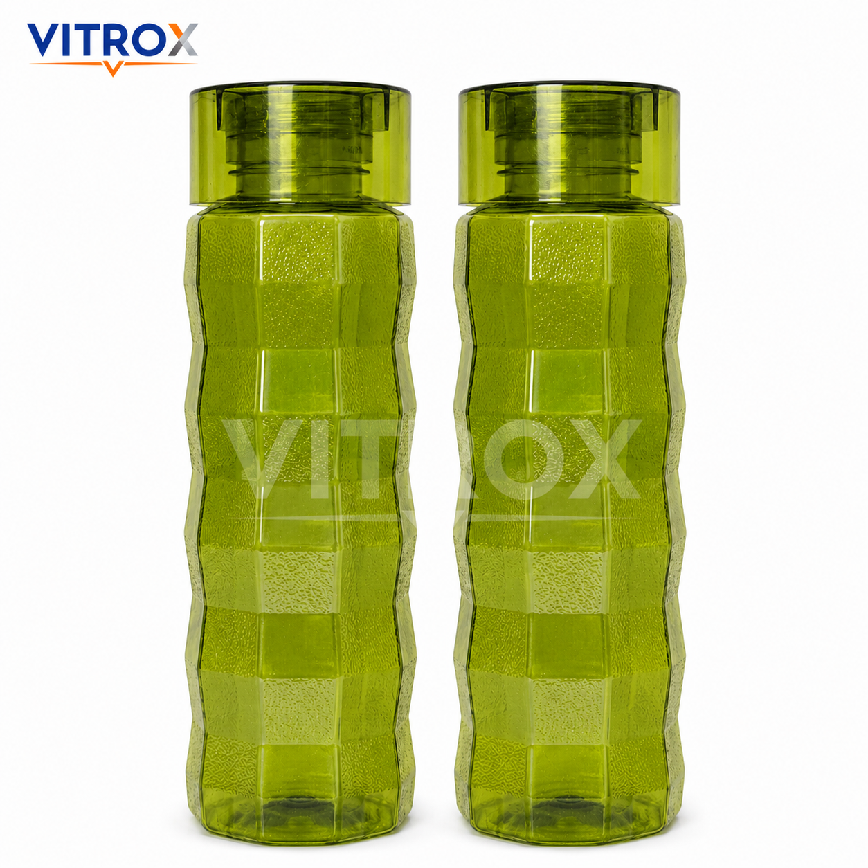 Vitrox Set of 2 Reusable Water Bottles – 1000 ML Each, Textured Easy-Grip Fridge Bottles, Transparent green