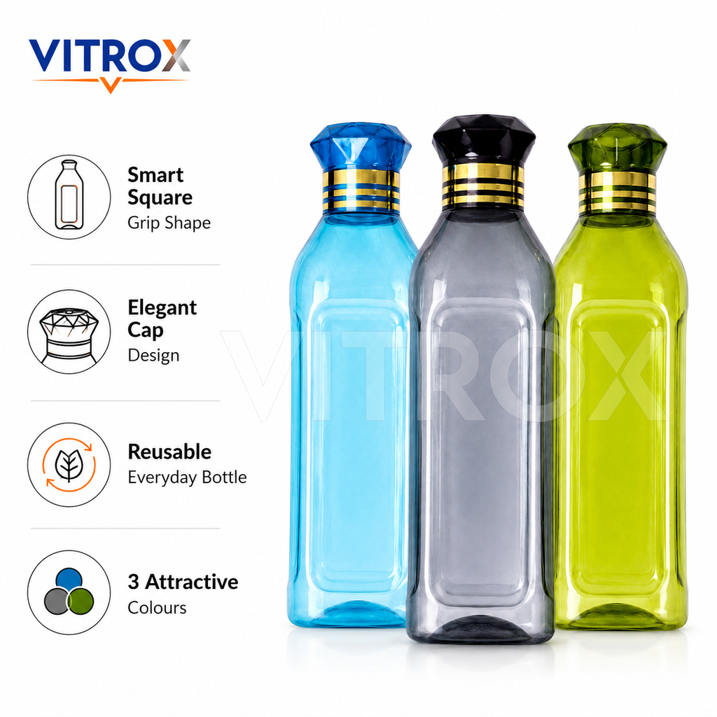 Vitrox Set of 3 Fridge Water Bottles 1000 ML Each | Multipurpose Reusable Plastic Bottles