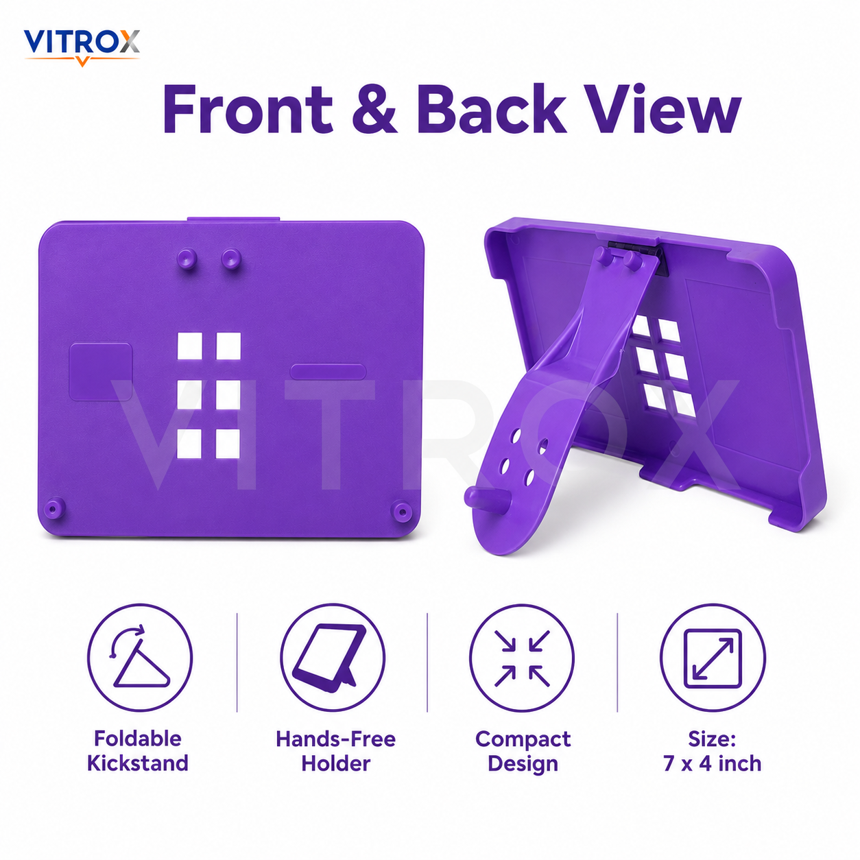 Vitrox Foldable Mobile & Tablet Stand – Hands-Free Desktop Holder for Phone & Tablet, Portable Plastic Stand, 7 x 4 Inch, Purple
