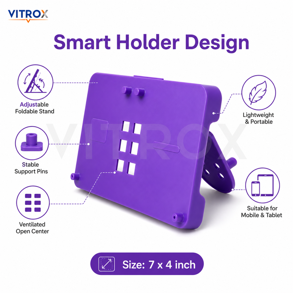 Vitrox Foldable Mobile & Tablet Stand – Hands-Free Desktop Holder for Phone & Tablet, Portable Plastic Stand, 7 x 4 Inch, Purple