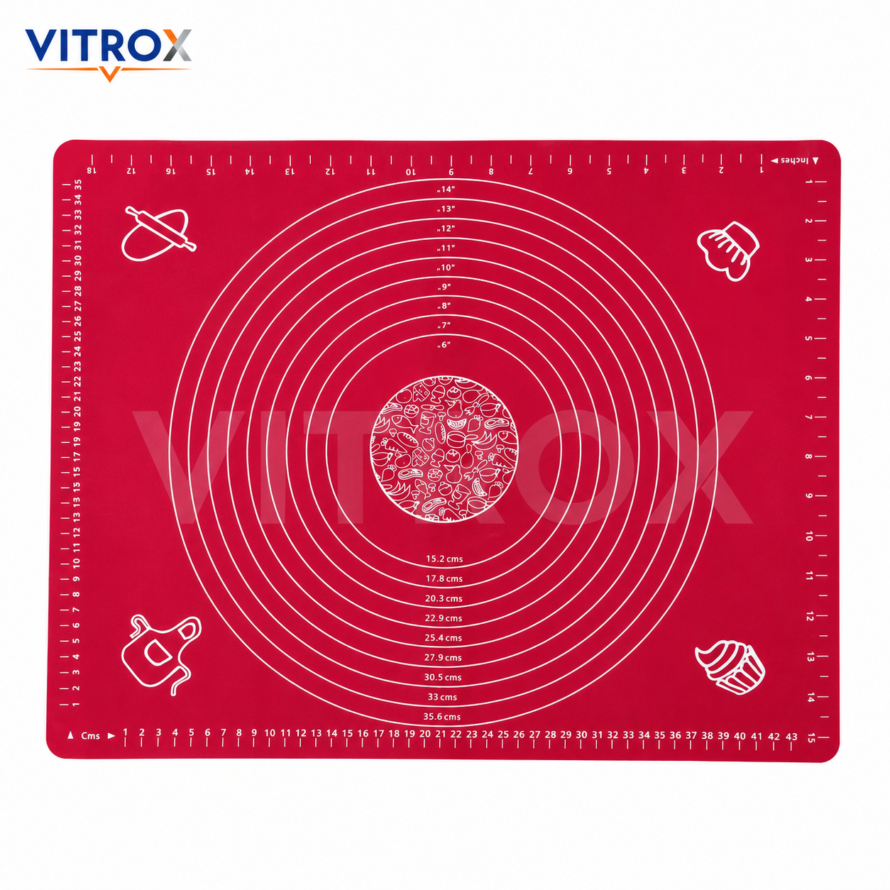 Vitrox Non-Stick Silicone Baking Mat for Chapathi, Roti & Pastry with Measurement Guide – Red