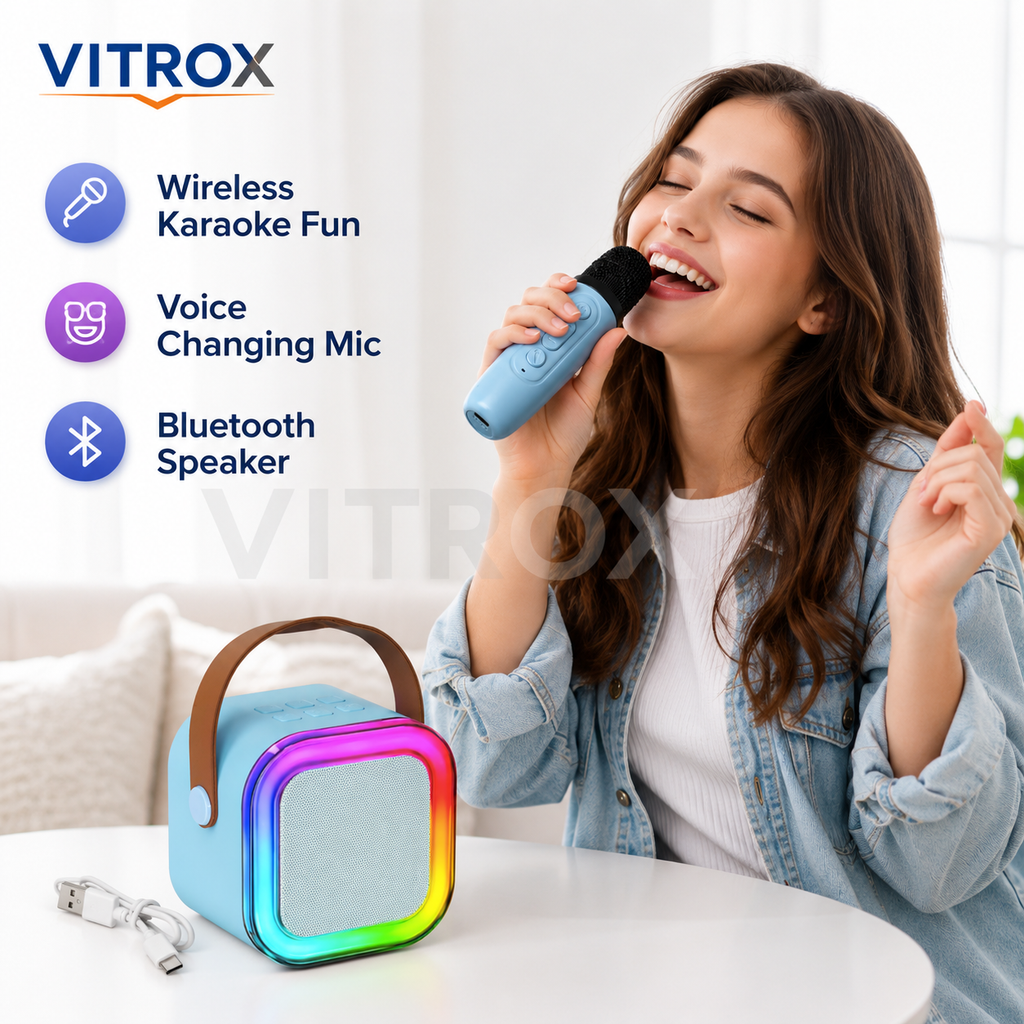 Portable Bluetooth Karaoke Speaker with Wireless Voice-Changing Microphone