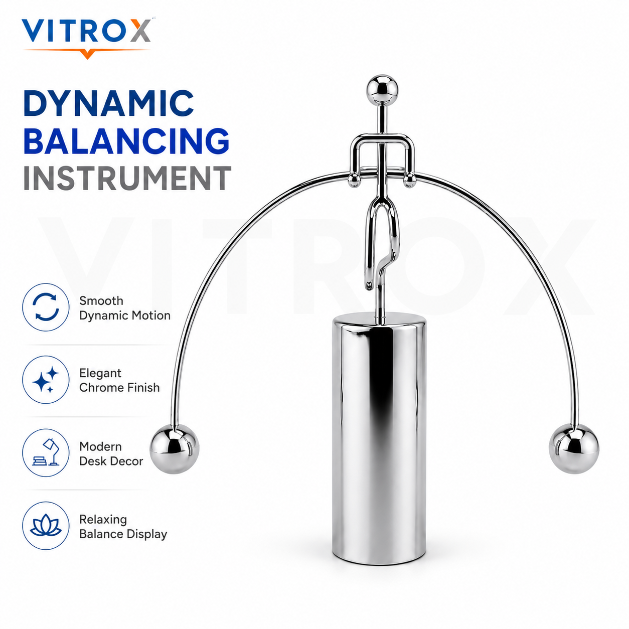 Vitrox Dynamic Balancing Instrument Metal Desk Decor Showpiece – Chrome Silver,