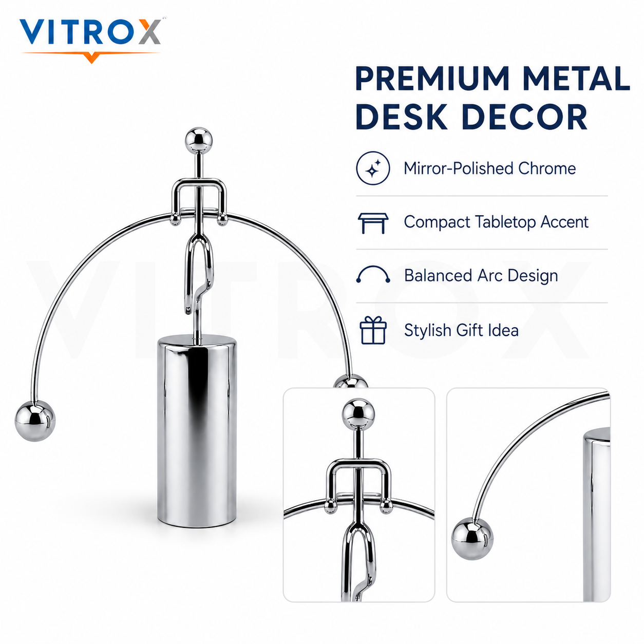 Vitrox Dynamic Balancing Instrument Metal Desk Decor Showpiece – Chrome Silver,