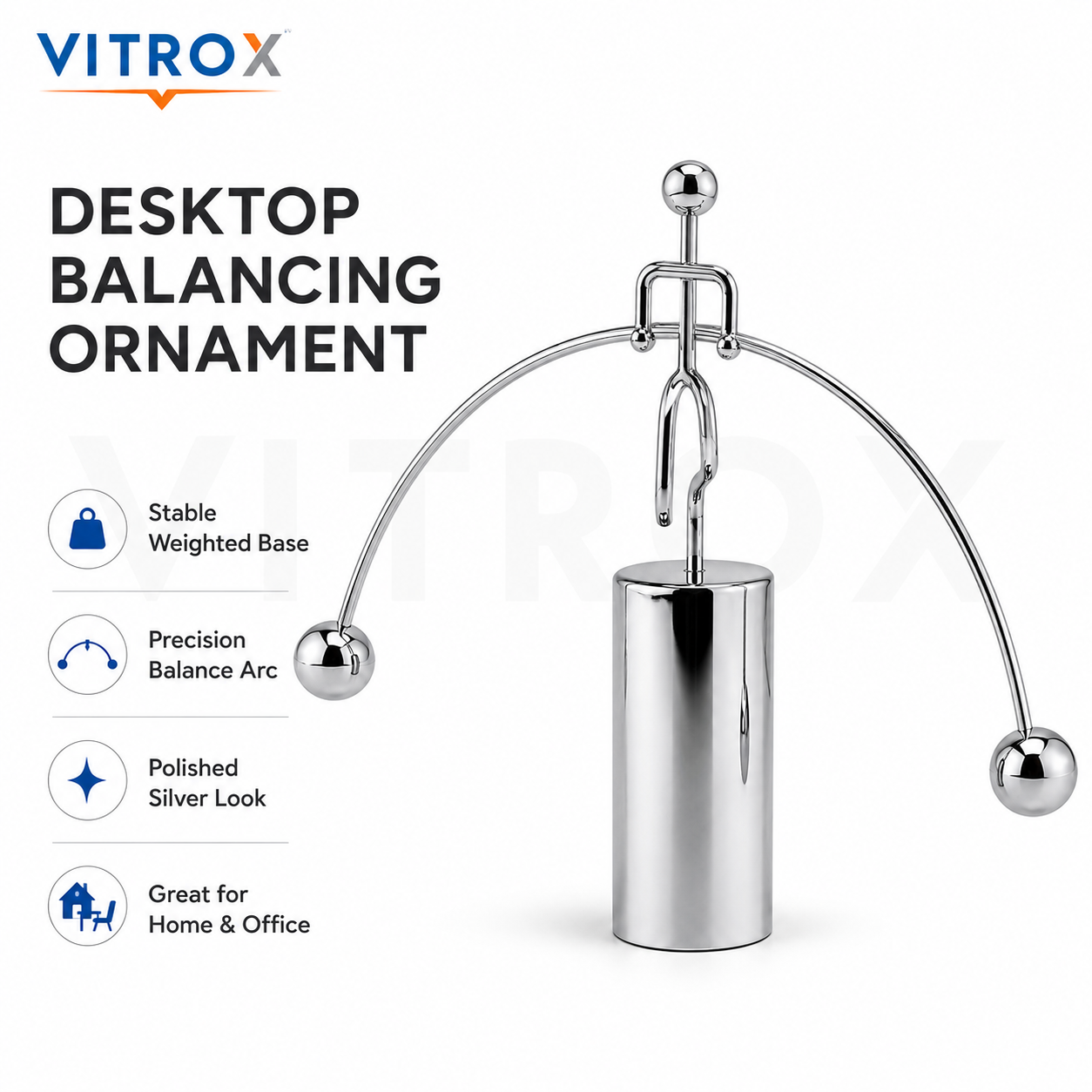Vitrox Dynamic Balancing Instrument Metal Desk Decor Showpiece – Chrome Silver,